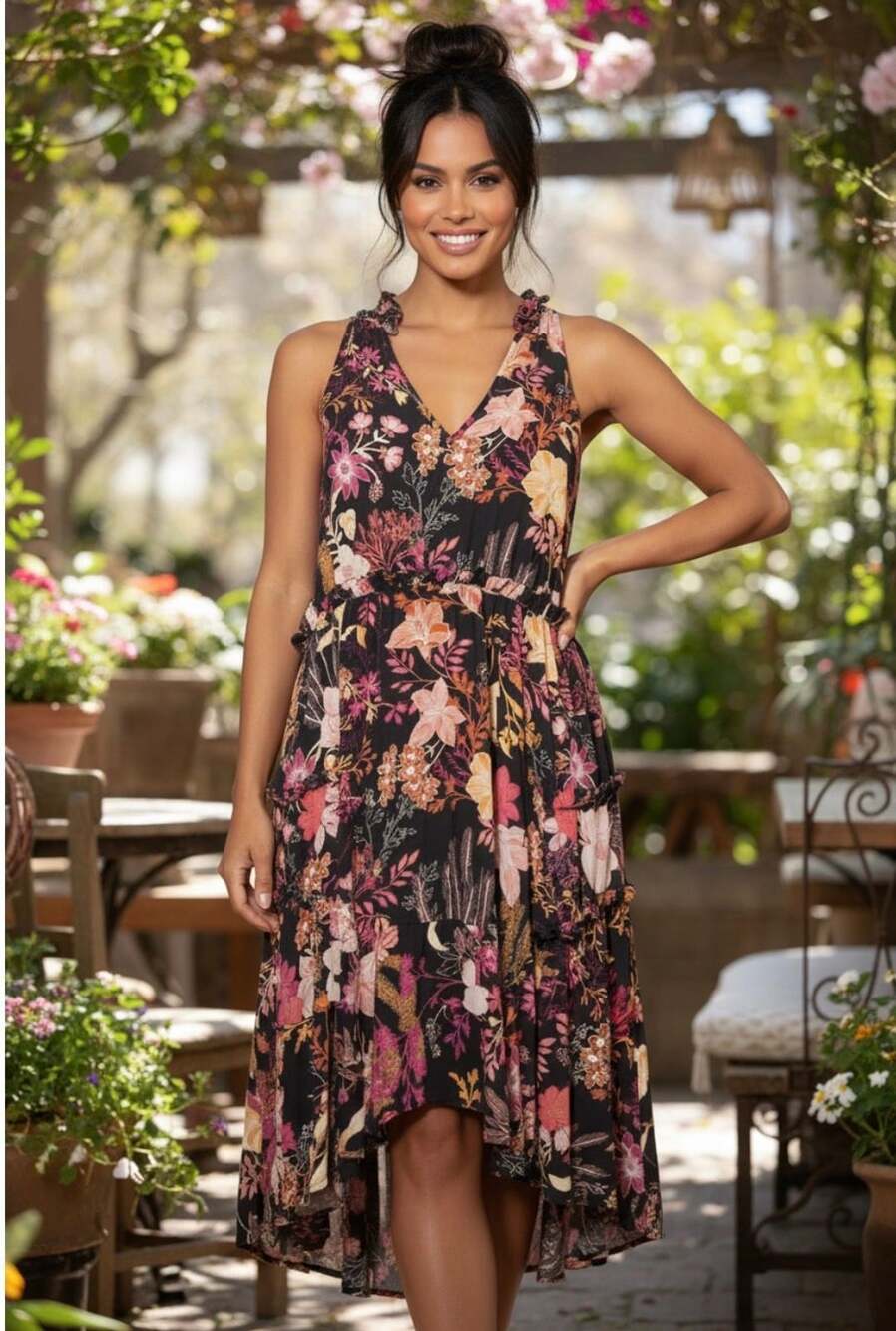 Chelsea28 Floral Hi-Low Dress | Sleeveless Botanical Midi Maxi | Size Small